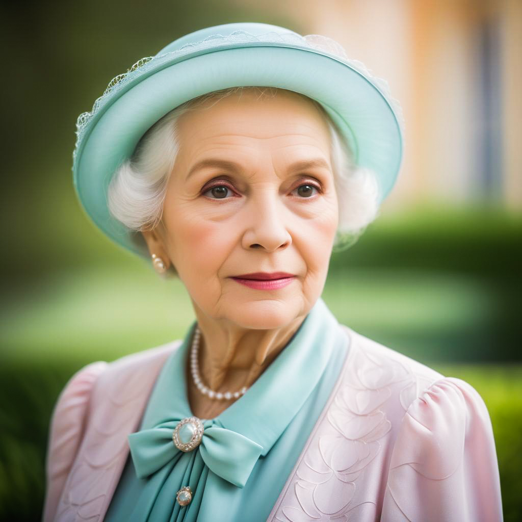 Elegant Elderly Woman in Teal Ensemble