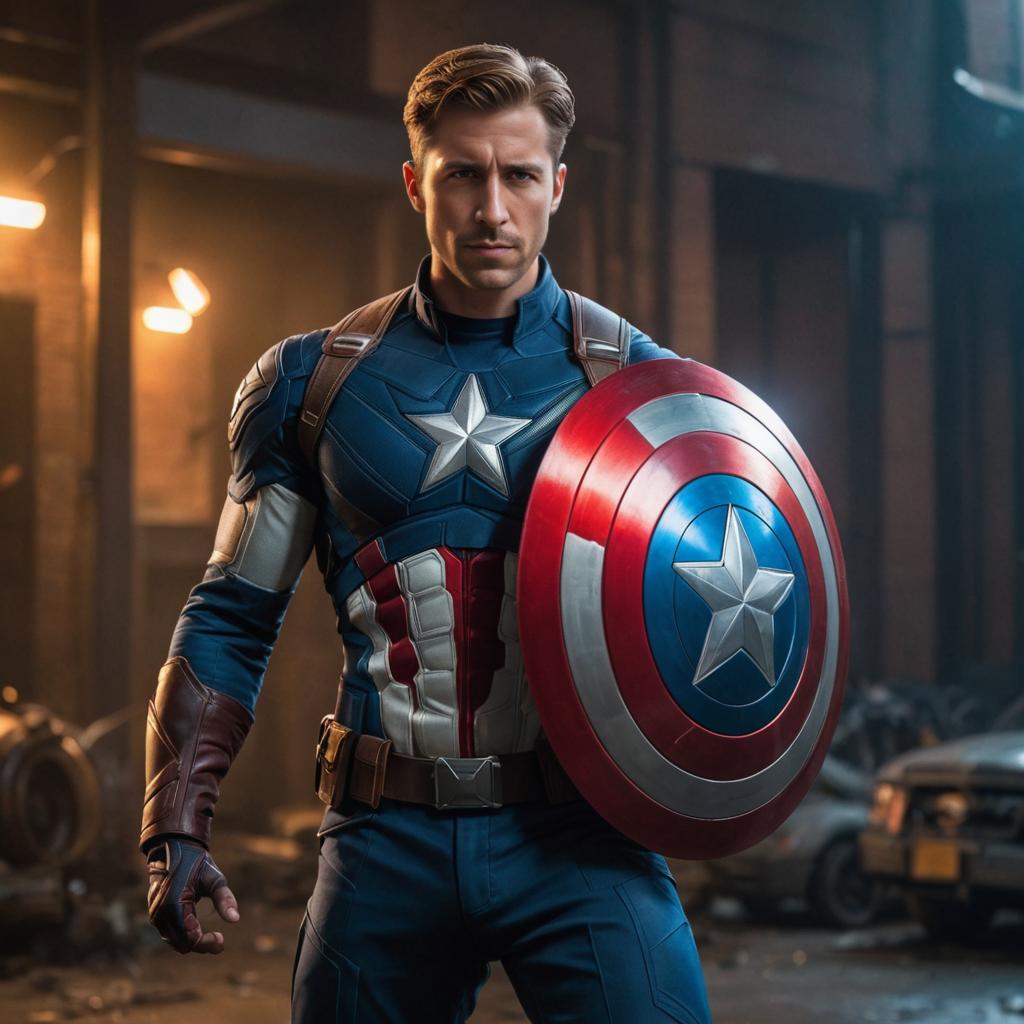 Captain America in Iconic Costume with Shield