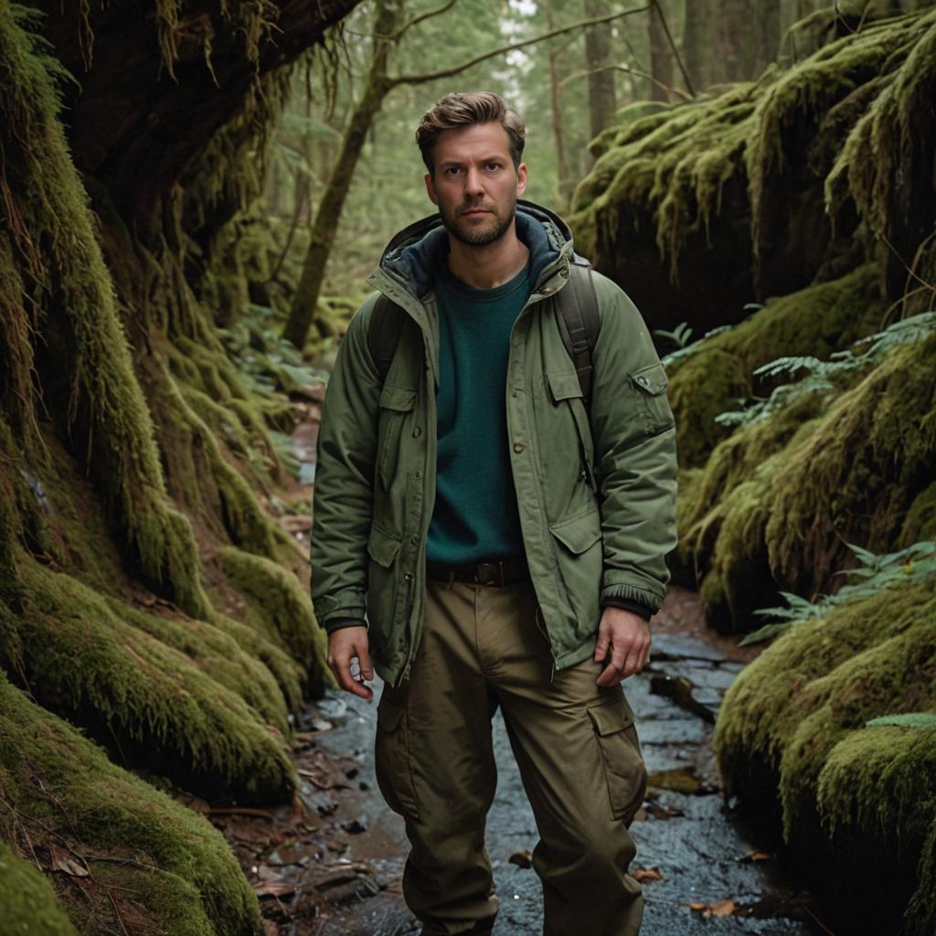 Man in Moss-Covered Forest