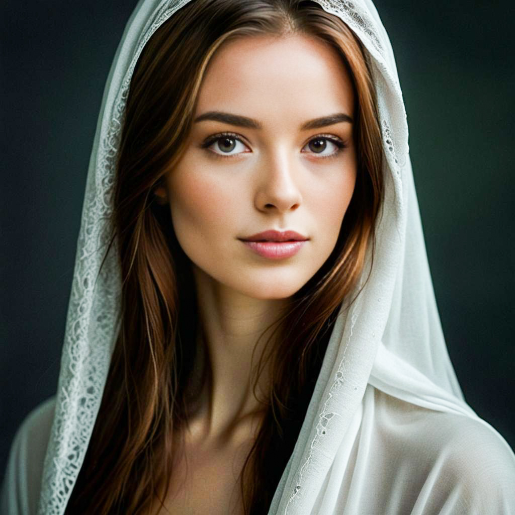 Elegant Young Woman in White Veil