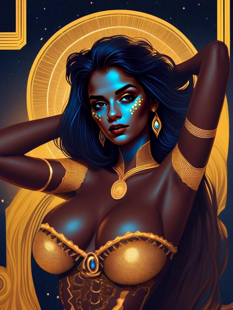 Woman with Blue Features and Golden Jewelry