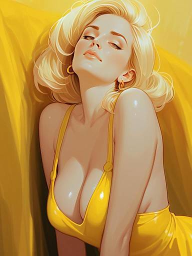 Glamorous Blonde Woman in Shiny Yellow Dress Digital Art