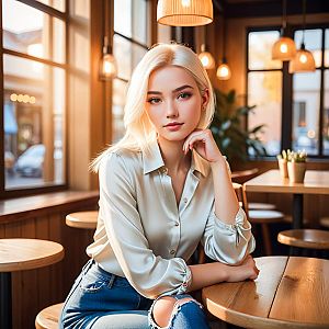 Young Woman in Cozy Cafe