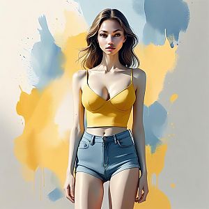 Confident Young Woman in Yellow and Blue