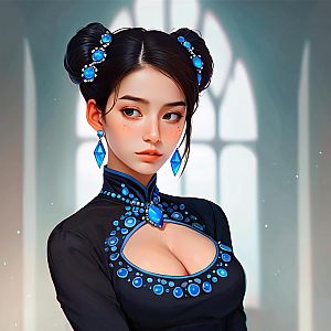 Modernized Traditional Outfit with Blue Gemstones