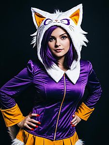 Woman in Realistic Blaze the Cat Cosplay Costume with Purple Hair