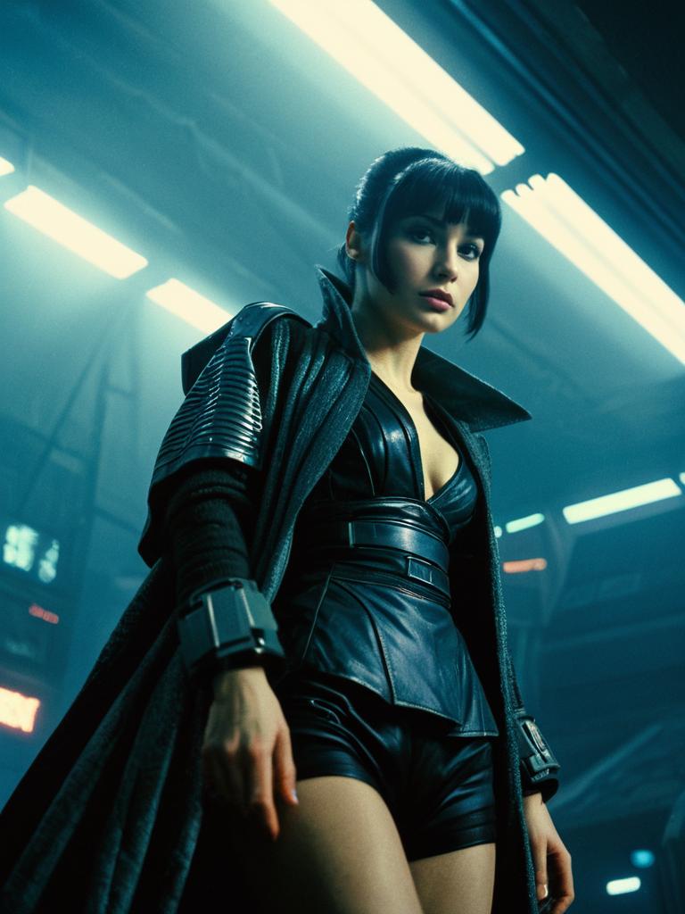 Woman in Blade Runner Joi Costume Cyberpunk Cinematic Realism