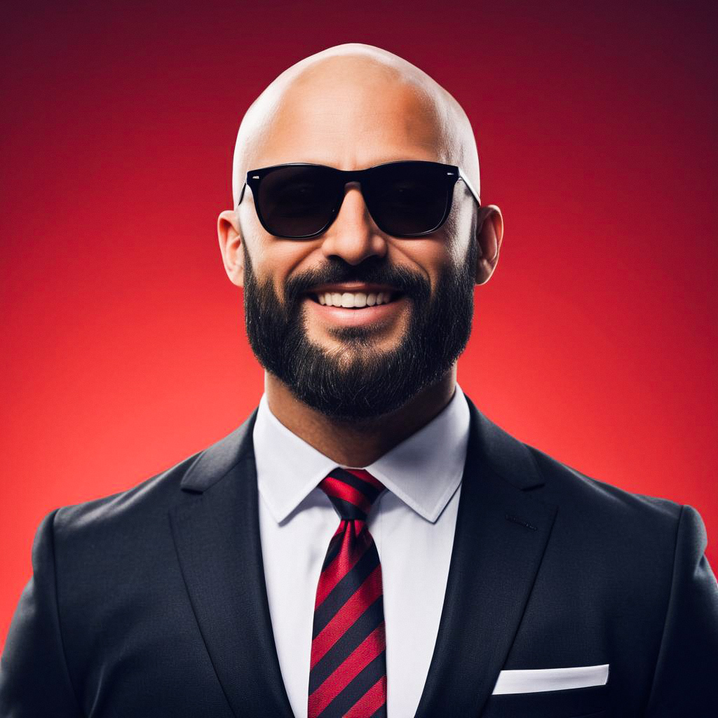 Confident Bald Man in Suit with Sunglasses