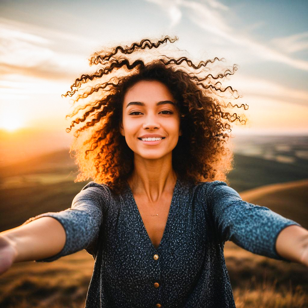 Young Woman Smiling Outdoors at Golden Hour