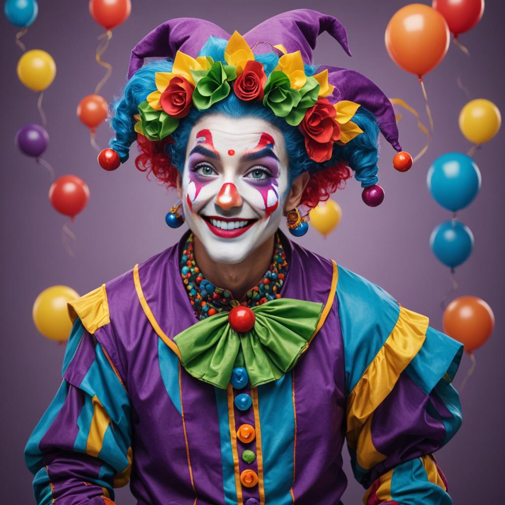 Playful Colorful Jester with Balloons