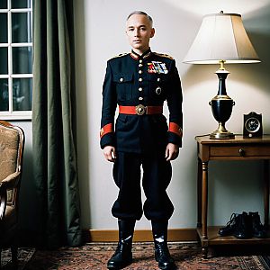 Confident Man in Military Uniform with Medals
