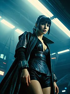 Woman in Blade Runner Joi Costume Cyberpunk Cinematic Realism