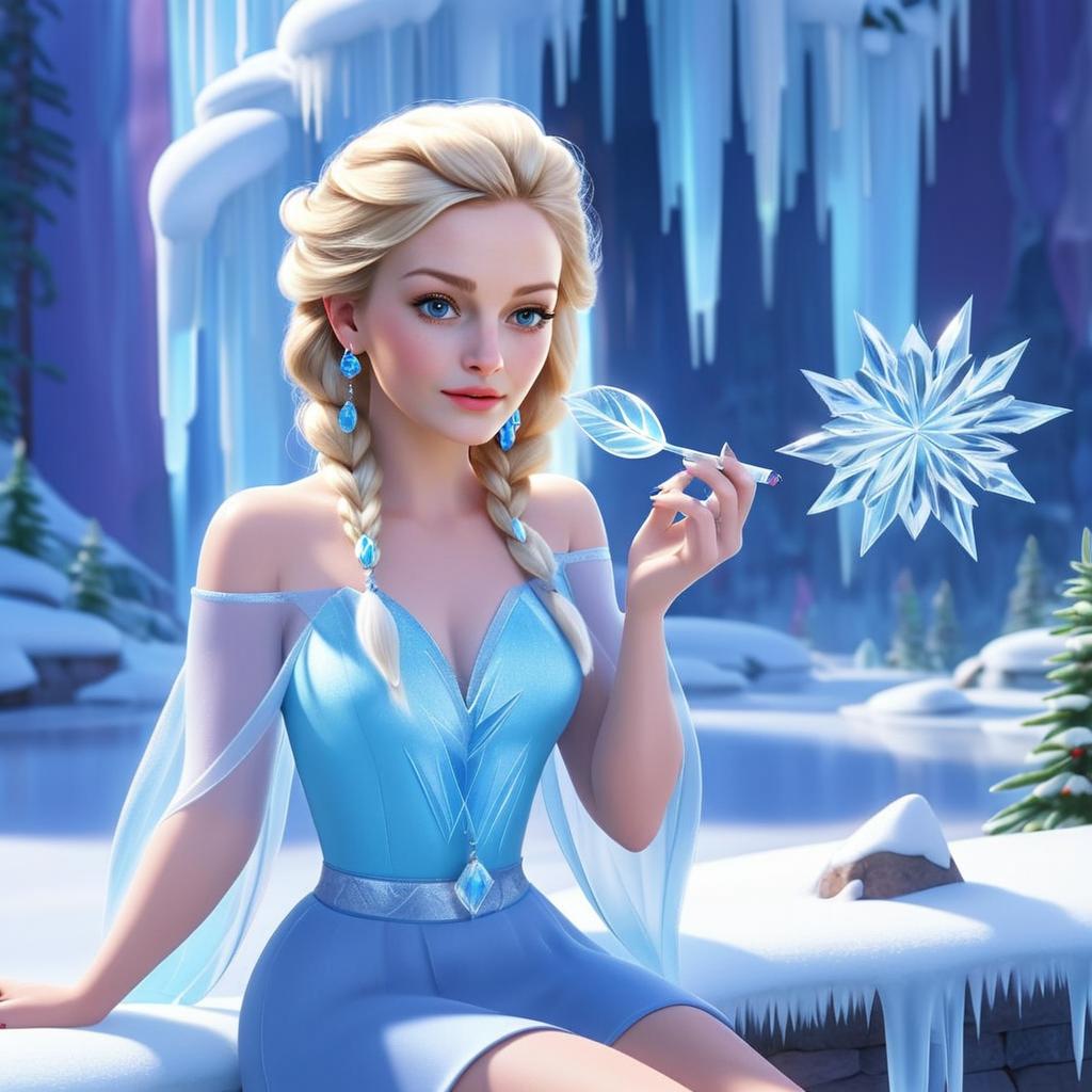 Young Woman in Icy Landscape with Snowflake
