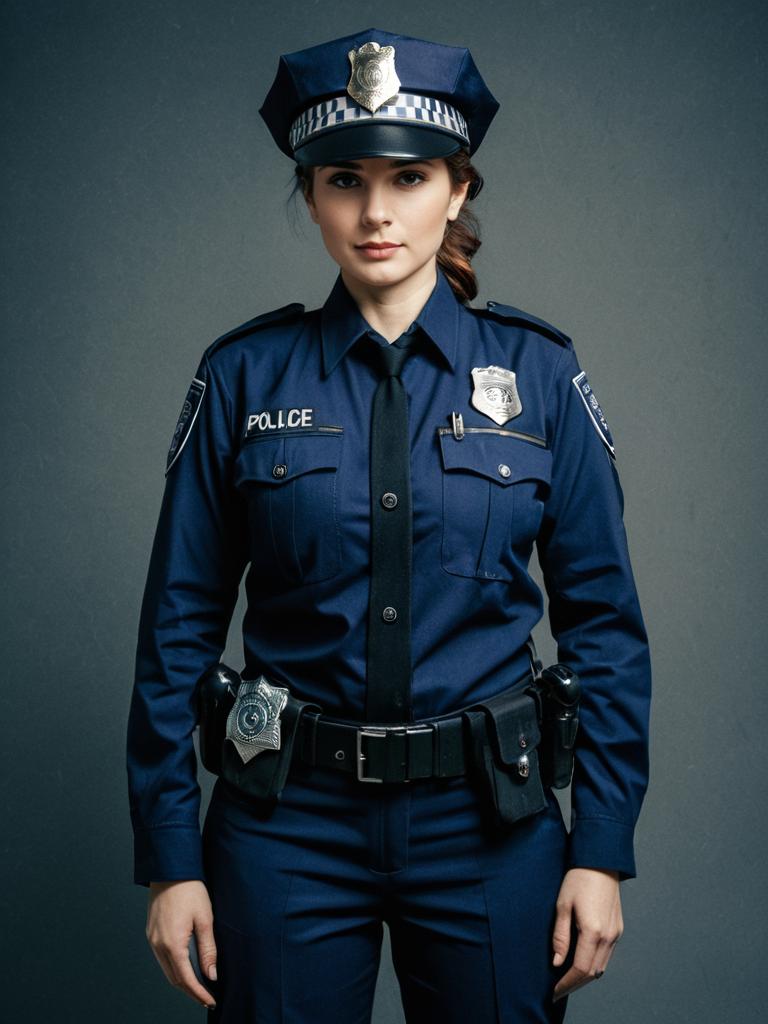 Woman in Police Costume Full Body Cosplay Photo with Cap and Badge
