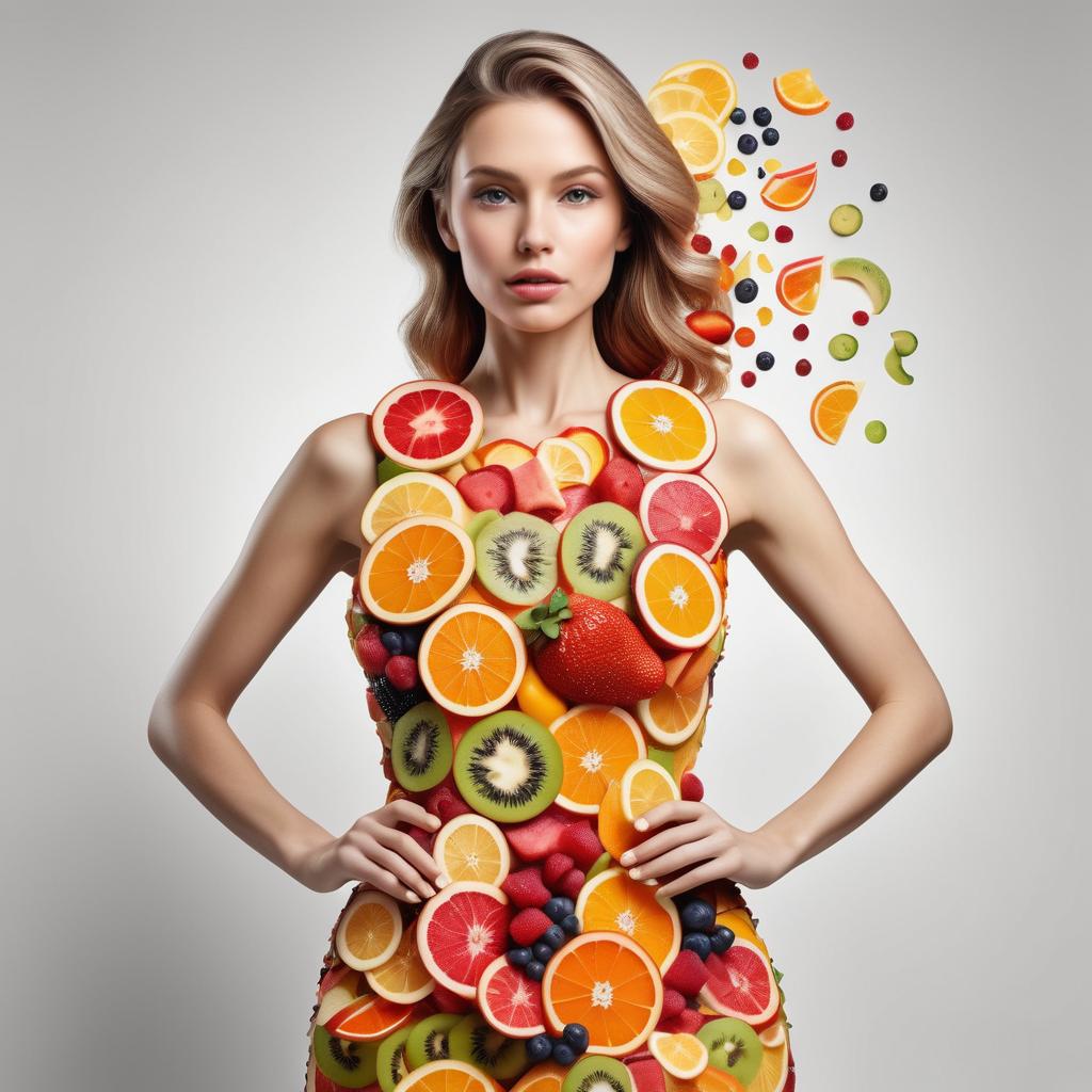 Woman in Fruit Dress - Whimsical Fashion Art