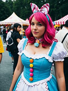 Woman in Candyland Costume at Cosplay Festival