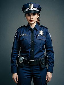 Woman in Police Costume Full Body Cosplay Photo with Cap and Badge