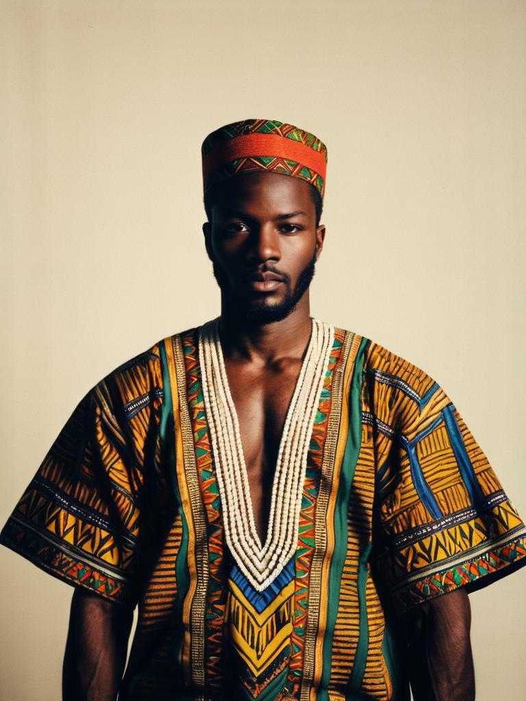 Man in African Traditional Outfit Photorealistic Studio Portrait