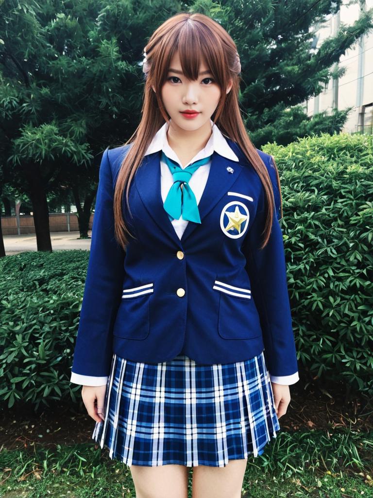Anzu Ensemble Stars School Uniform Cosplay Woman in Blue Outfit