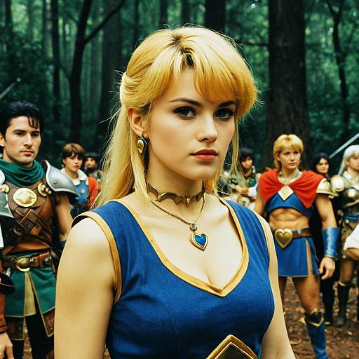 Blonde Warrior Woman with Fantasy Armor in Forest