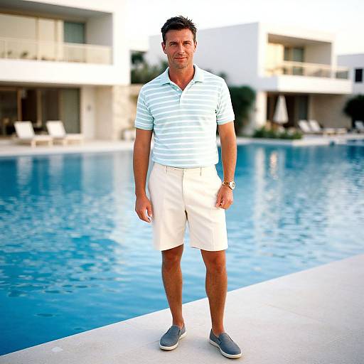 Man in Casual Summer Outfit by Modern Poolside