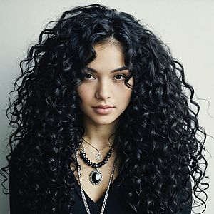 Close-up Portrait of a Woman with Black Curly Hair