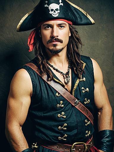 Man in Sleeveless Pirate Costume Waist Up Editorial Portrait