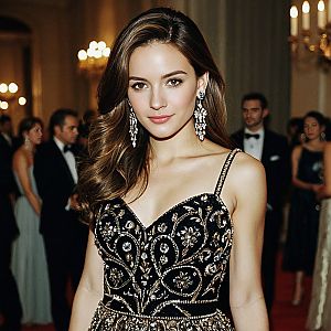 Elegant Woman in Black Evening Gown at Formal Event