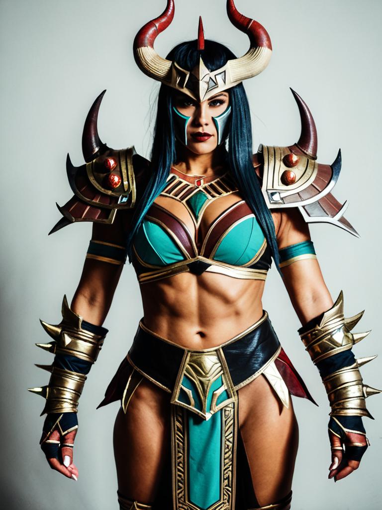Woman Cosplay Wearing Realistic Shao Kahn Costume