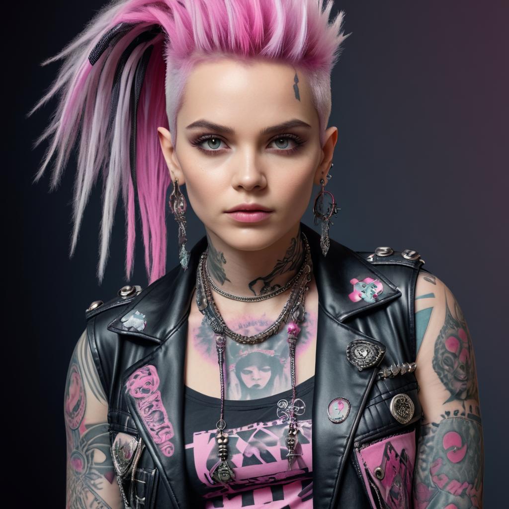 Young Woman with Punk Style and Pink Hair