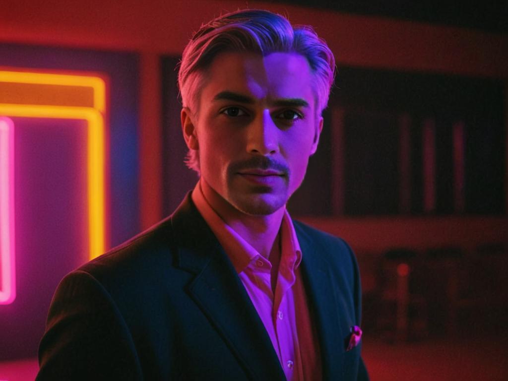 Man in Baz Luhrmann Style with Neon Lights