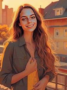 Smiling Young Woman at Sunset