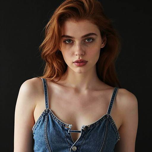 Portrait of Gen Z Woman with Red Hair in Denim Top