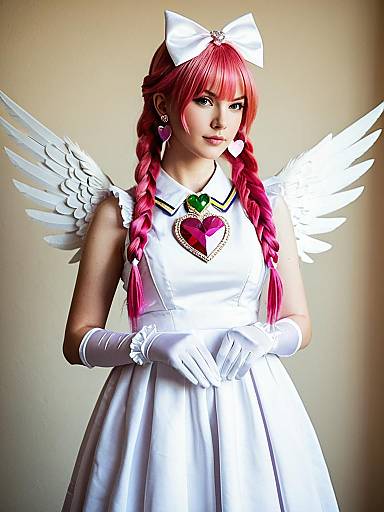 Angel Cosplay with Pink Hair and Heart Gemstone Costume