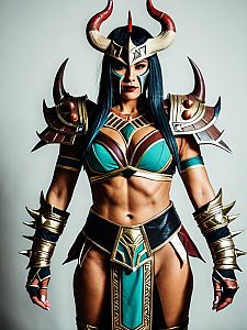 Woman Cosplay Wearing Realistic Shao Kahn Costume
