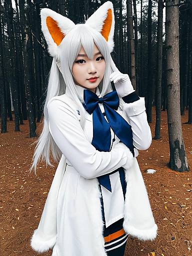 Arctic Fox Kemono Friends Cosplay in Forest Setting