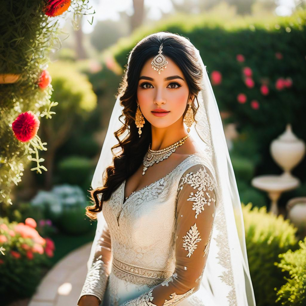 Elegant Bride in Sunlit Garden