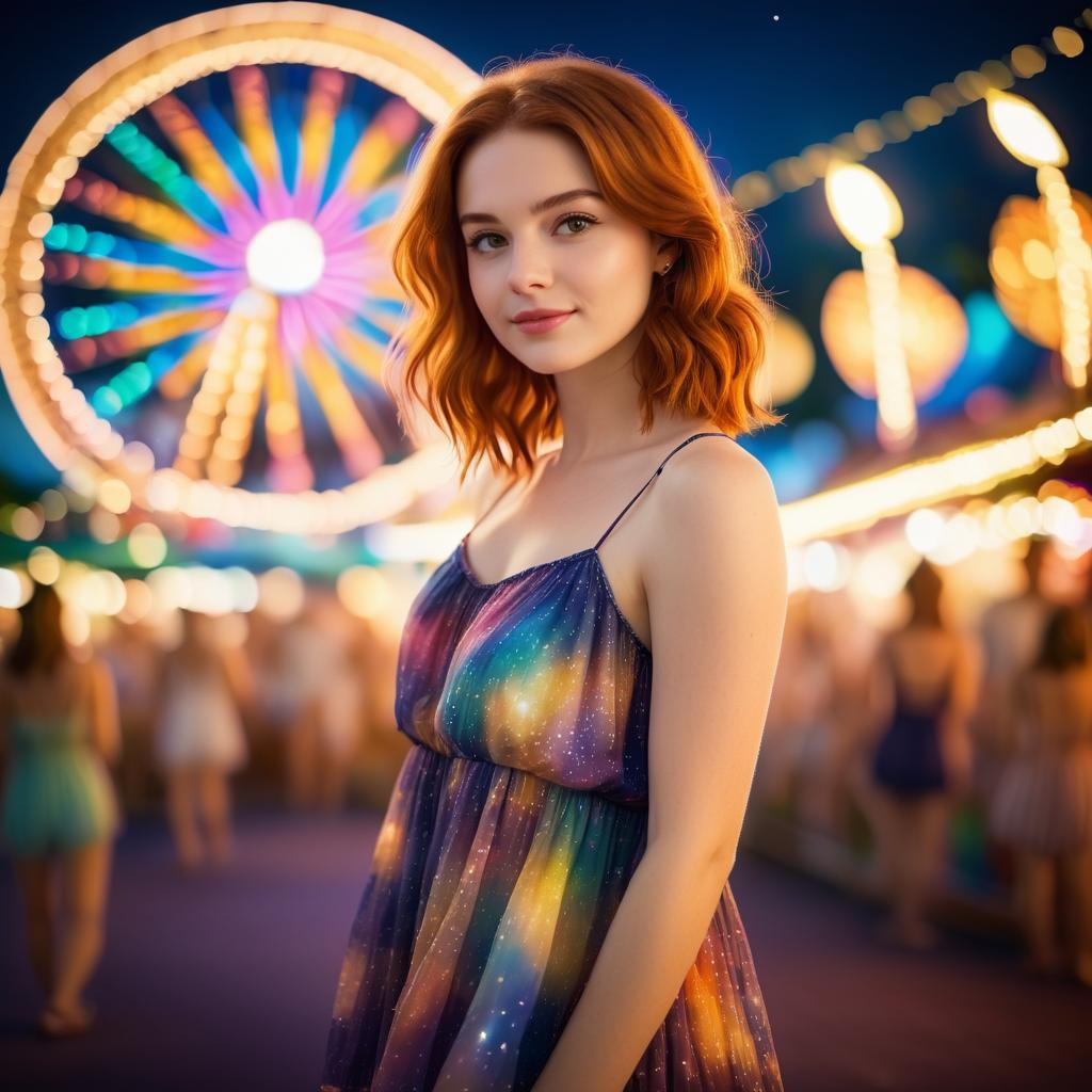 Young Woman in Colorful Dress at Carnival