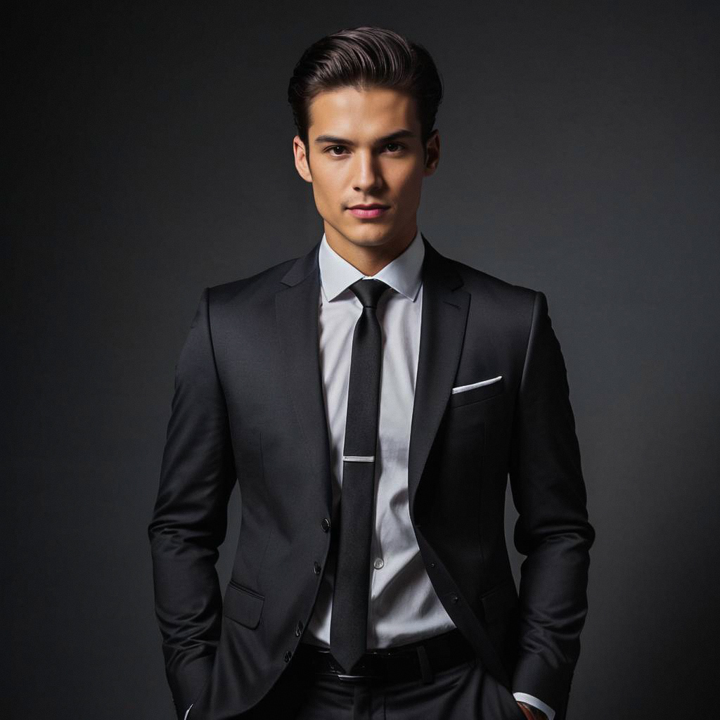 Confident Young Man in Black Suit