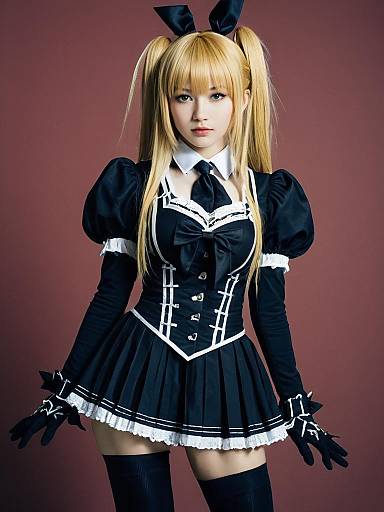 Realistic Misa Amane Cosplay Woman in Gothic Dress and Bunny Ears