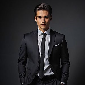 Confident Young Man in Black Suit