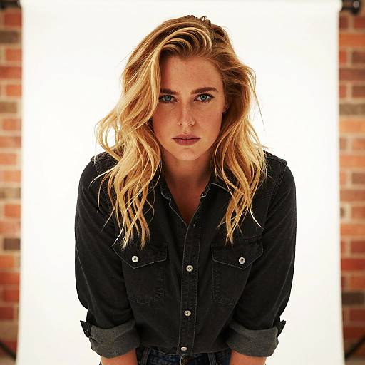 Portrait of Confident Blonde Woman in Black Shirt