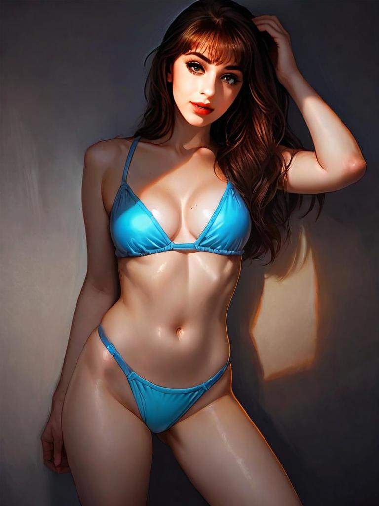 Woman in Blue Bikini Glossy Digital Art Portrait