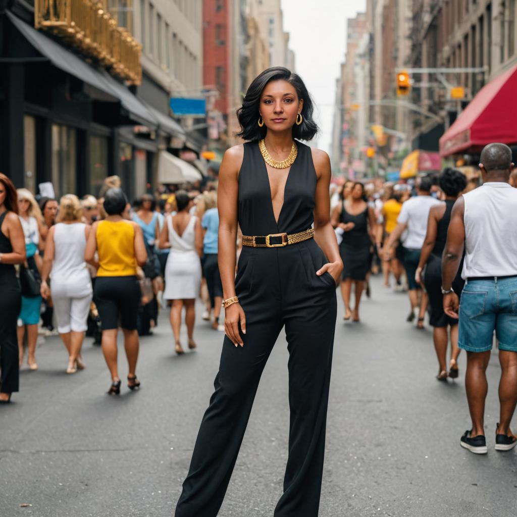 Confident Woman in Elegant Black Jumpsuit