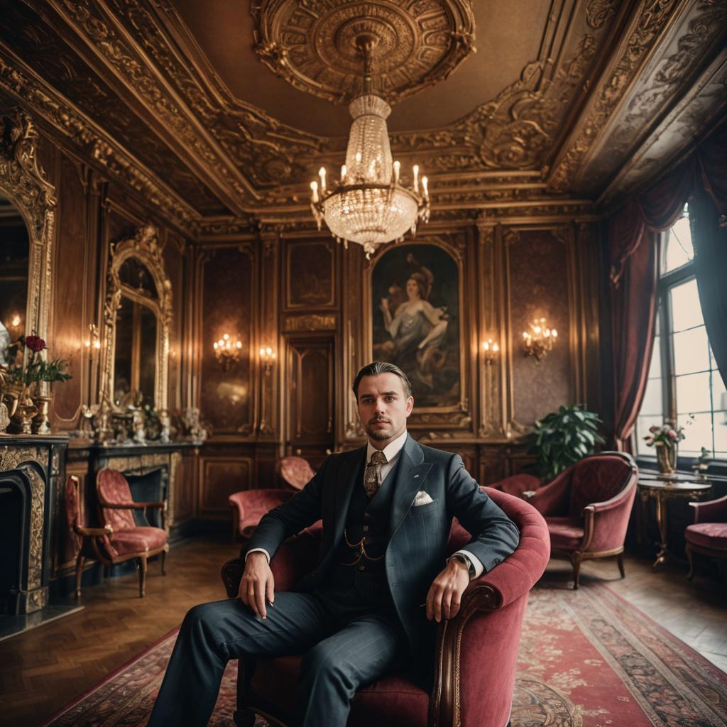 Sophisticated Man in Luxurious Vintage Room