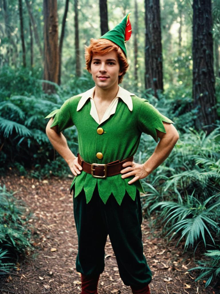 Man in Disney Peter Pan Costume Photorealistic Outdoor Forest Portrait