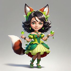 Whimsical Woman in Green and Yellow Fantasy Outfit