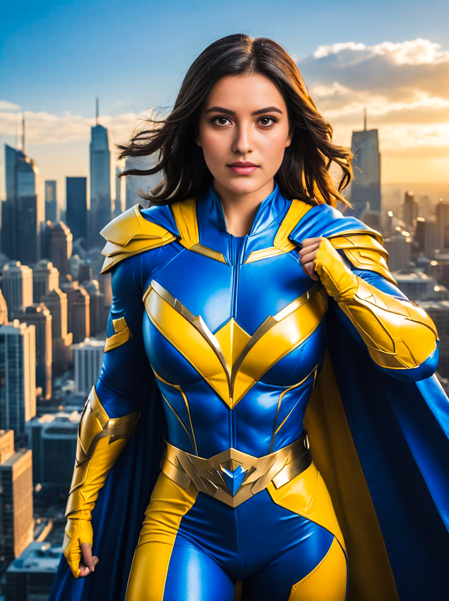 Woman in Blue and Yellow Superhero Costume