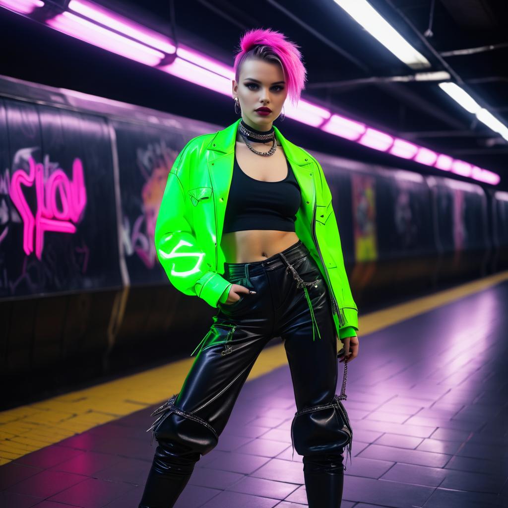 Stylish Woman in Neon Green Jacket