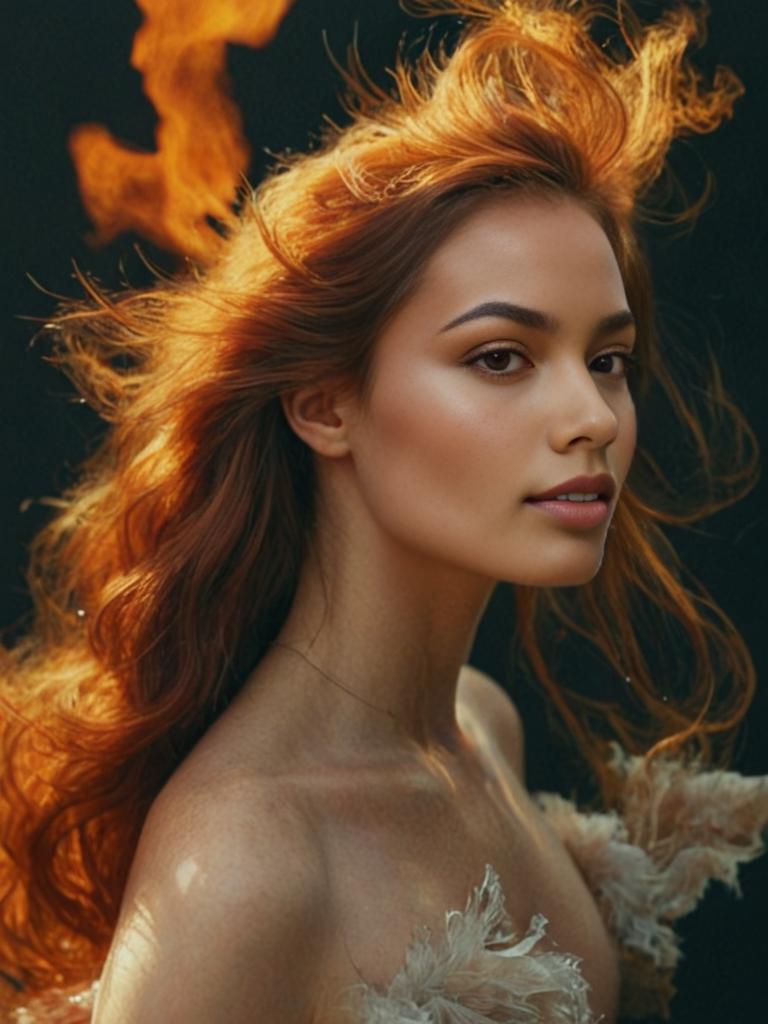 Ethereal Portrait of a Woman with Flowing Red Hair